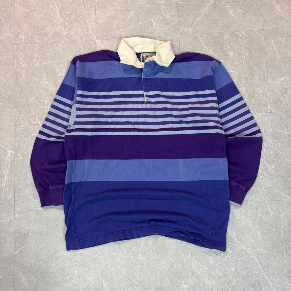 Thatcher & Cross Purple Blue Striped Long Sleeve Rugby Shirt Large Made in USA